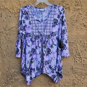 Kim Rogers Purple 3/4 Sleeve Hankerchief Hem Top